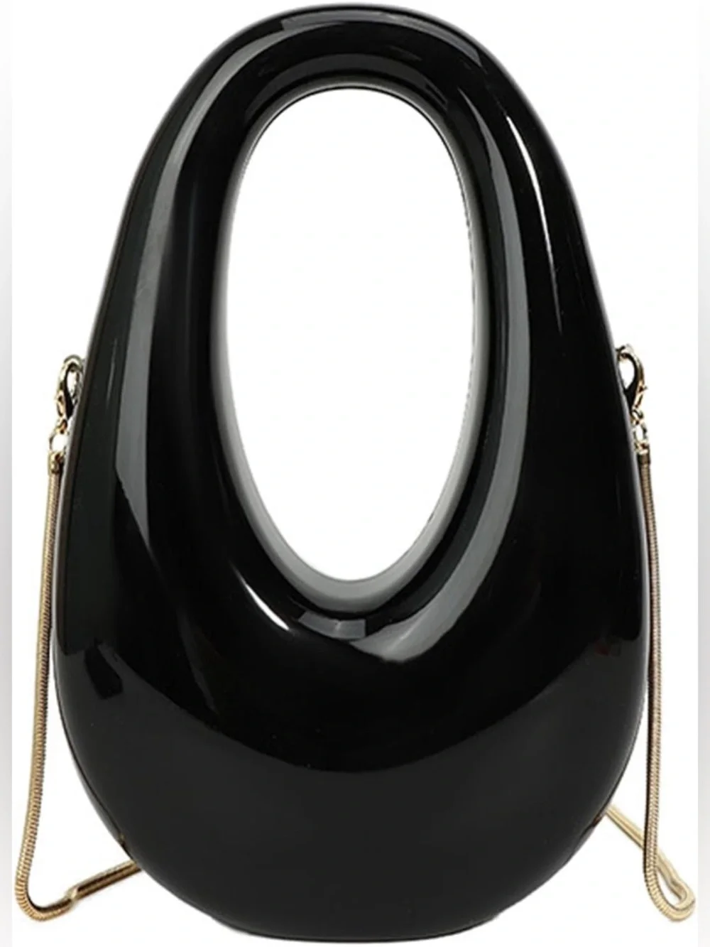 Luxe Sculpted Glossy Black Mini Clutch – Statement Evening Bag - Picture 4 of 6